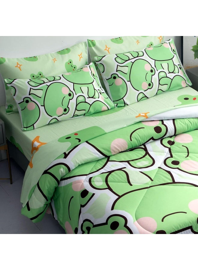 MUSOLEI 7 Piece Frog Comforter Set Frog Bedding for Kids Boys and Girls Frog sheets set Frog Bedding set Twin Size Bedding Sets for All Season - Image 1